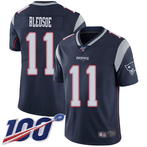 New England Patriots #11 Drew Bledsoe Navy Blue Team Color Men's Stitched 100th Season Vapor Limited Jersey Men's