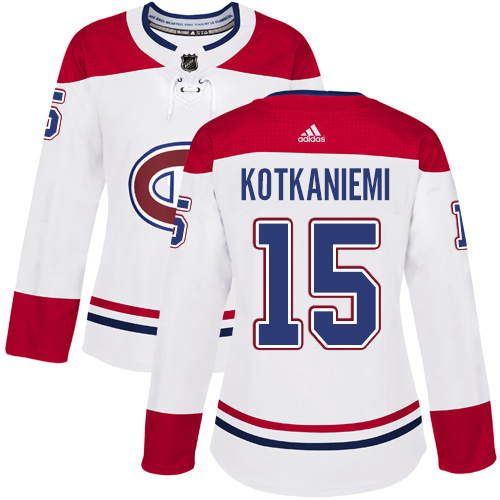 Adidas Montreal Canadiens #15 Jesperi Kotkaniemi White Road Authentic Women's Stitched Jersey Womens