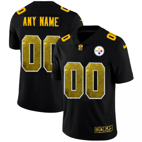 Pittsburgh Steelers Custom Men's Black Golden Sequin Vapor Limited Jersey