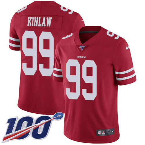 San Francisco 49ers #99 Javon Kinlaw Red Team Color Men's Stitched 100th Season Vapor Untouchable Limited Jersey Men's