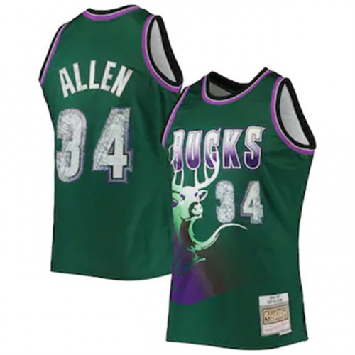 Milwaukee Bucks #34 Ray Allen Mitchell & Ness 1996-97 Hardwood Classics 76th Anniversary Diamond Swingman Jersey - Green Mens