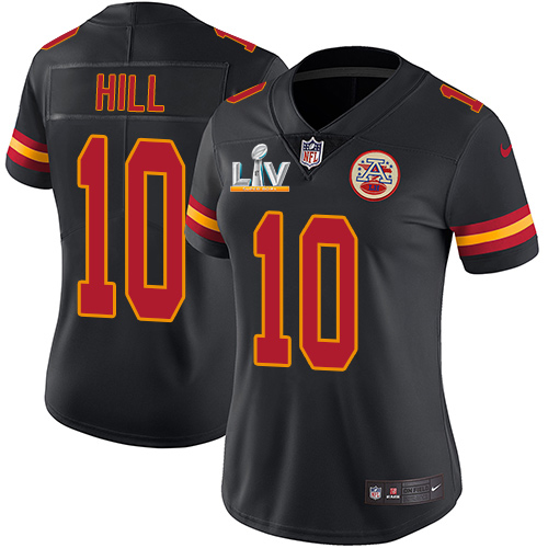 Kansas City Chiefs #10 Tyreek Hill Black Women's Super Bowl LV Bound Stitched Limited Rush Jersey Womens