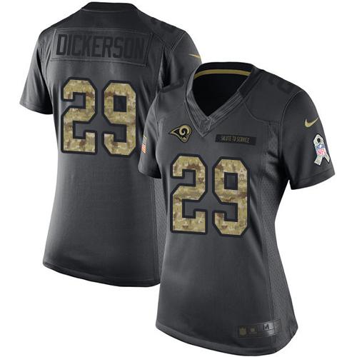 Rams #29 Eric Dickerson Black Women's Stitched Limited 2016 Salute To Service Jersey