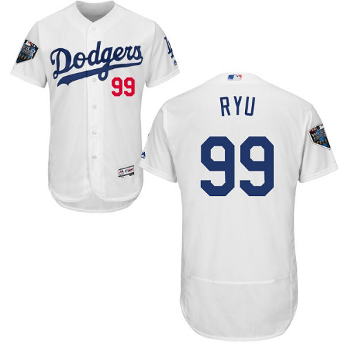Los Angeles Dodgers #99 Hyun-Jin Ryu White Flexbase Authentic Collection 2018 World Series Stitched Jersey Men's
