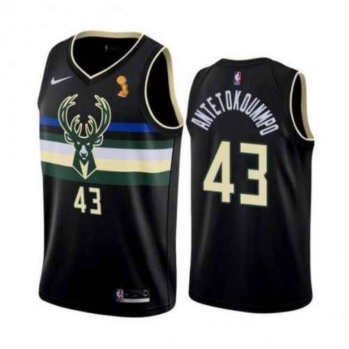 Milwaukee Bucks #43 Thanasis Antetokounmpo Youth 2021 Finals Champions Swingman Statement Edition Jersey Black Youth