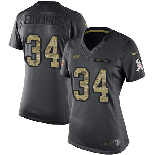 Tampa Bay Buccaneers #34 Mike Edwards Black Women's Stitched Limited 2016 Salute to Service Jersey Womens