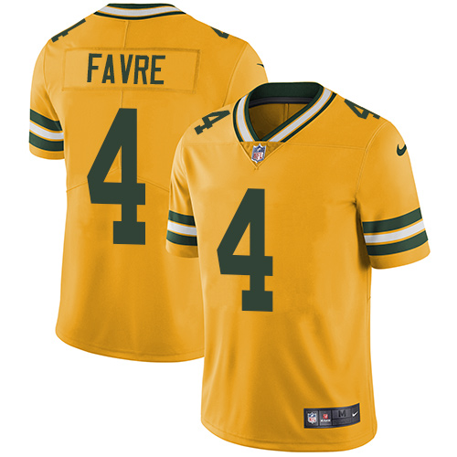Green Bay Packers #4 Brett Favre Yellow Men's Stitched Limited Rush Jersey Men's