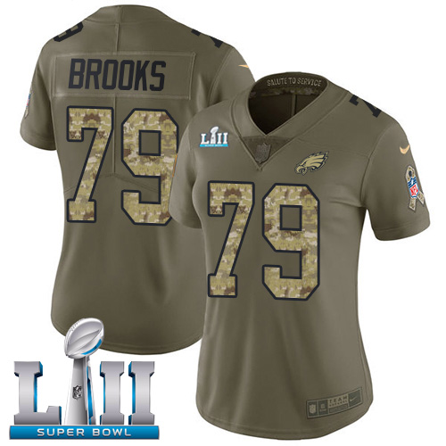 Philadelphia Eagles #79 Brandon Brooks Olive/Camo Super Bowl LII Women's Stitched Limited 2017 Salute to Service Jersey Womens