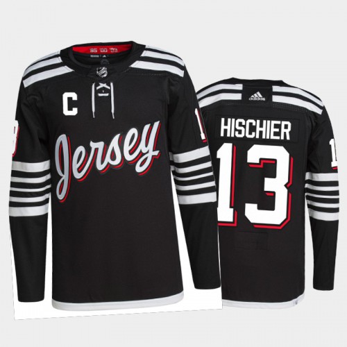 Adidas New Jersey Devils #13 Nico Hischier Men's 2021-22 Alternate Authentic Jersey - Black Men's