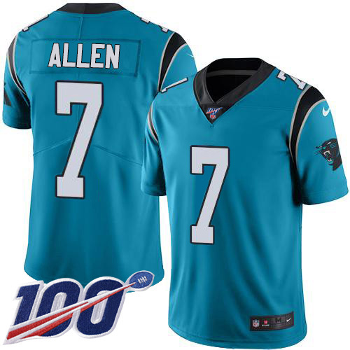 Carolina Panthers #7 Kyle Allen Blue Alternate Youth Stitched 100th Season Vapor Limited Jersey Youth