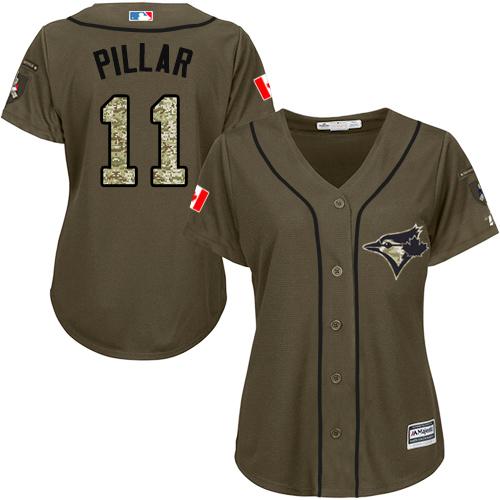 Toronto Blue Jays #11 Kevin Pillar Green Salute to Service Women's Stitched Jersey Womens