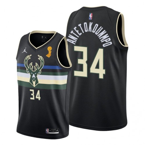 Milwaukee Milwaukee Bucks #34 Giannis Antetokounmpo 2021 Finals Champions Swingman Statement Edition Jersey Black Mens