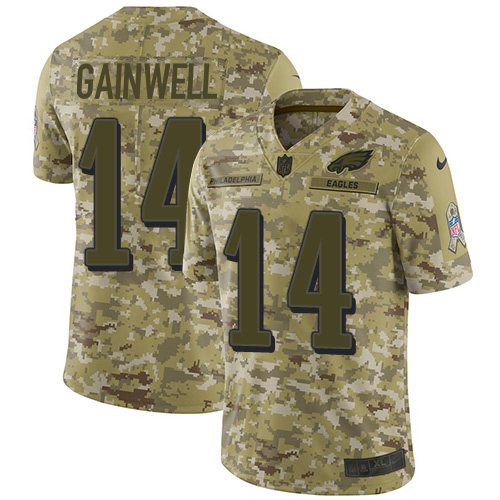 Eagles #14 Kenneth Gainwell Camo Youth Stitched Limited 2018 Salute To Service Jersey