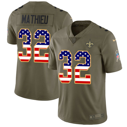 Saints #32 Tyrann Mathieu Olive/USA Flag Youth Stitched Limited 2017 Salute To Service Jersey