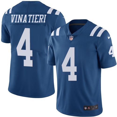 Indianapolis Colts #4 Adam Vinatieri Royal Blue Youth Stitched Limited Rush Jersey Youth