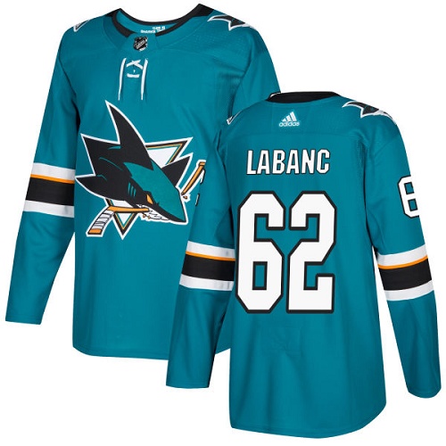 Adidas San Jose Sharks #62 Kevin Labanc Teal Home Authentic Stitched Jersey Men's