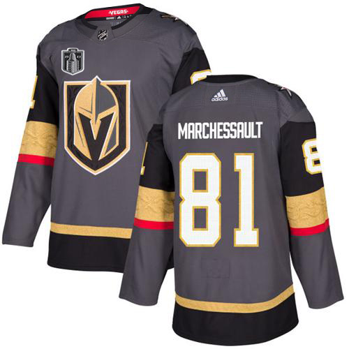Adidas Golden Knights #81 Jonathan Marchessault Grey Youth 2023 Stanley Cup Final Patch Home Authentic Stitched Jersey