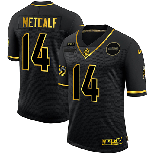 Seattle Seahawks #14 DK Metcalf Men's 2020 Salute To Service Golden Limited Jersey Black