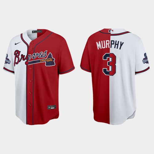 Atlanta Atlanta Braves #3 Dale Murphy Men's 2021 World Series Champions Split Red White Stitched Jersey Men's