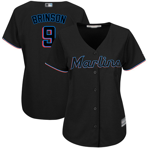 Miami Marlins #9 Lewis Brinson Black Alternate Women's Stitched Jersey Womens