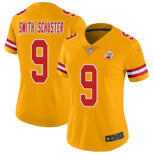 Chiefs #9 JuJu Smith-Schuster Gold Women's Stitched Limited Inverted Legend Jersey