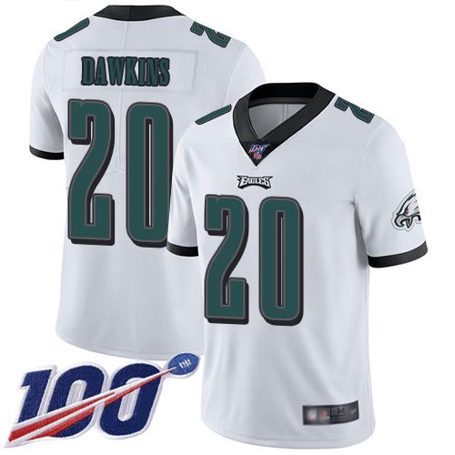 Eagles #20 Brian Dawkins White Men's Stitched 100th Season Vapor Limited Jersey