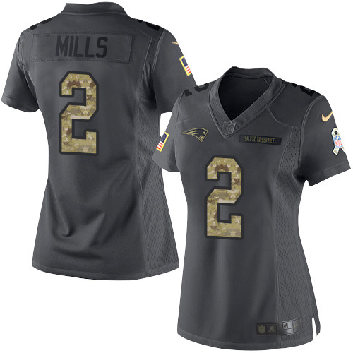Patriots #2 Jalen Mills Black Women's Stitched Limited 2016 Salute To Service Jersey