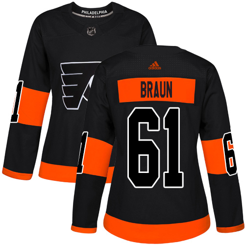 Adidas Philadelphia Flyers #61 Justin Braun Black Alternate Authentic Women's Stitched Jersey Womens