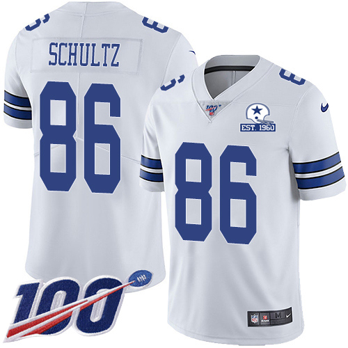Dallas Cowboys #86 Dalton Schultz White Men's Stitched With Established In 1960 Patch 100th Season Vapor Untouchable Limited Jersey Men's