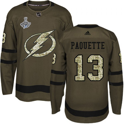 Adidas Tampa Bay Lightning #13 Cedric Paquette Green Salute to Service Youth 2020 Stanley Cup Champions Stitched Jersey Youth