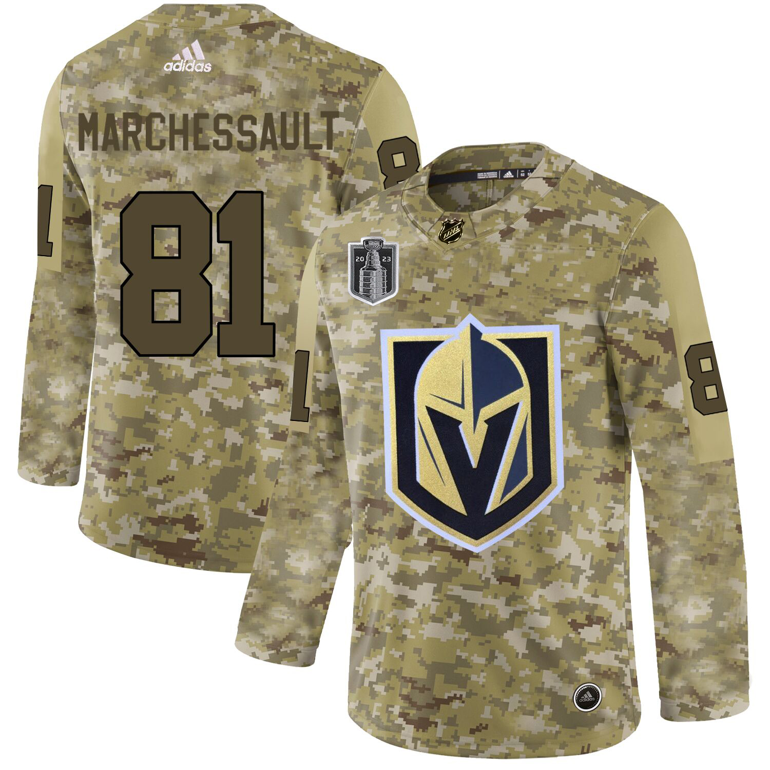 Adidas Golden Knights #81 Jonathan Marchessault Camo Youth 2023 Stanley Cup Final Patch Authentic Stitched Jersey