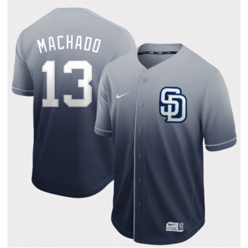 San Diego Padres #13 Manny Machado Navy Fade Authentic Stitched Jersey Men's