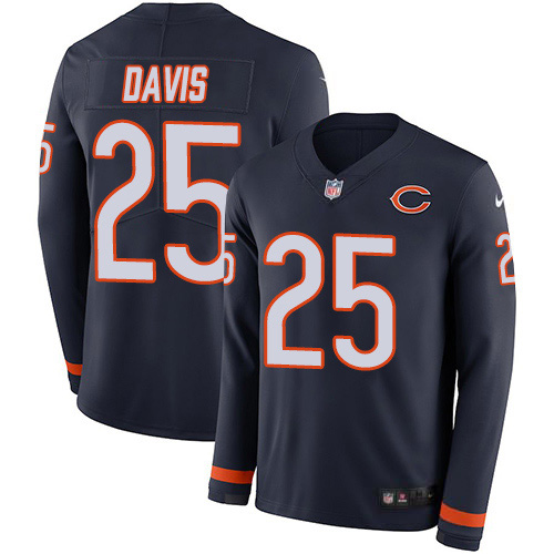 Men's Chicago Bears #25 Mike Davis Navy Blue Team Color Men's Stitched Limited Therma Long Sleeve Jersey Men's