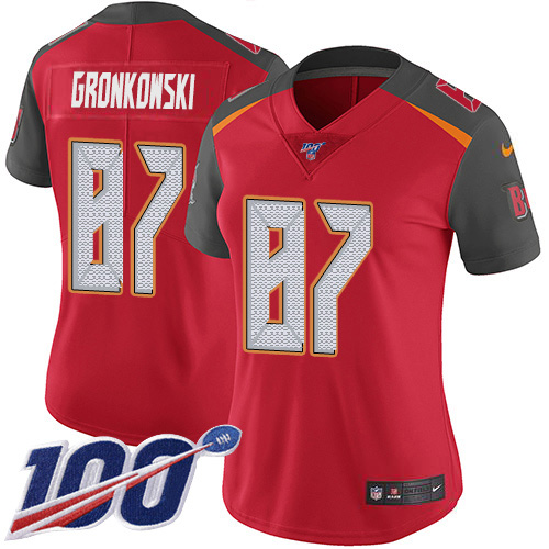 Buccaneers #87 Rob Gronkowski Red Team Color Women's Stitched 100th Season Vapor Untouchable Limited Jersey