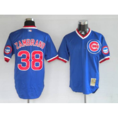 Mitchell and Ness Chicago Cubs #38 Carlos Zambrano Stitched Blue Throwback Jersey Men's