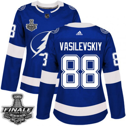 Adidas Tampa Bay Lightning #88 Andrei Vasilevskiy Blue Home Authentic Women's 2021 Stanley Cup Final Patch Jersey Womens