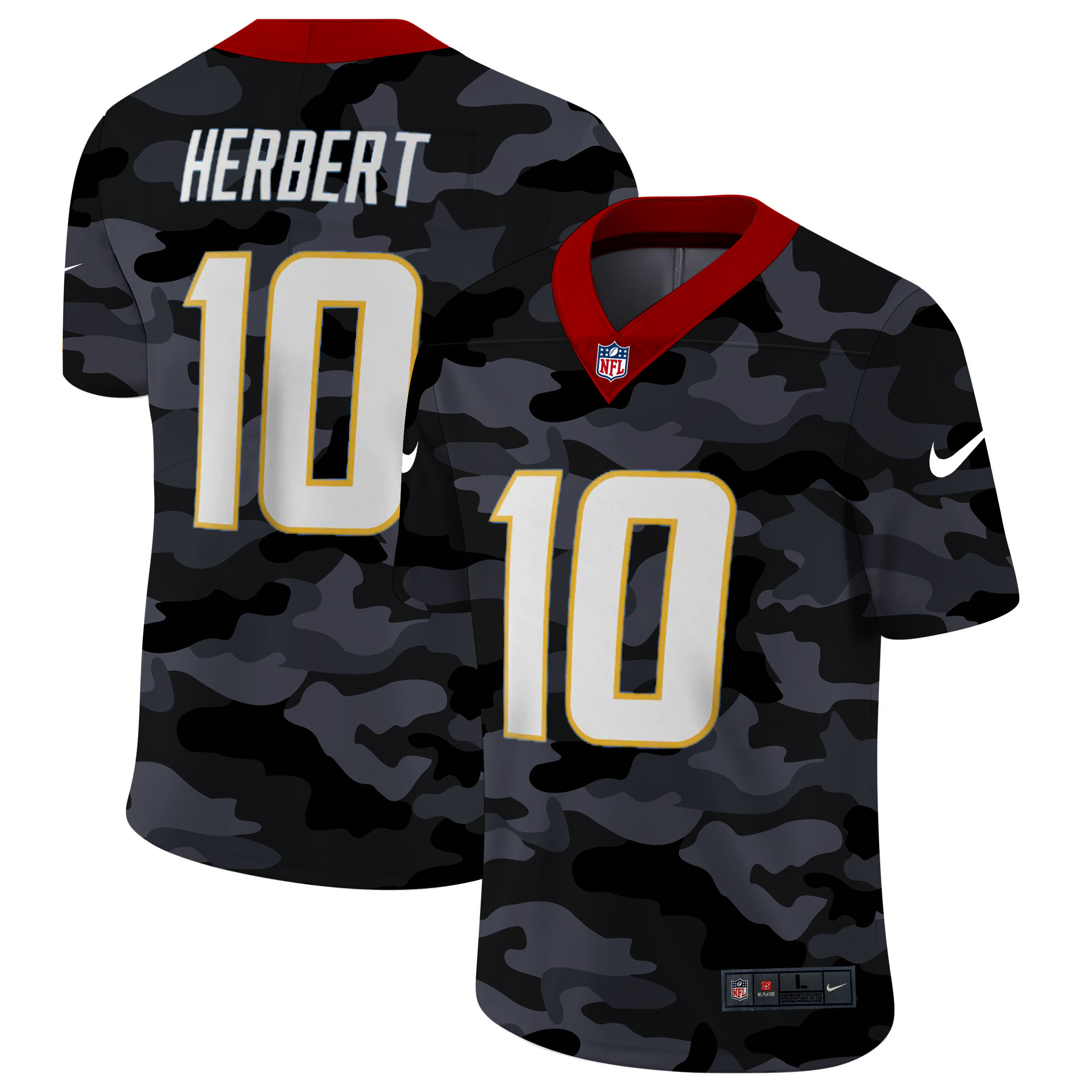 Los Angeles Chargers #10 Justin Herbert Men's 2020 Black CAMO Vapor Untouchable Limited Stitched Jersey