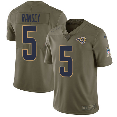 Rams #5 Jalen Ramsey Olive Youth Stitched Limited 2017 Salute To Service Jersey