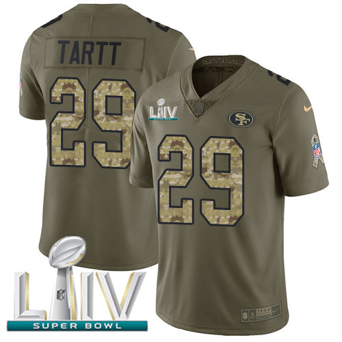 San Francisco 49ers #29 Jaquiski Tartt Olive/Camo Super Bowl LIV 2020 Youth Stitched Limited 2017 Salute To Service Jersey Youth