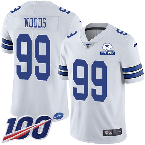 Dallas Cowboys #99 Antwaun Woods White Men's Stitched With Established In 1960 Patch 100th Season Vapor Untouchable Limited Jersey Men's