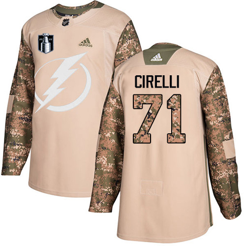 Adidas Tampa Bay Lightning #71 Anthony Cirelli Camo Authentic 2022 Stanley Cup Final Patch Youth Veterans Day Stitched Jersey Youth