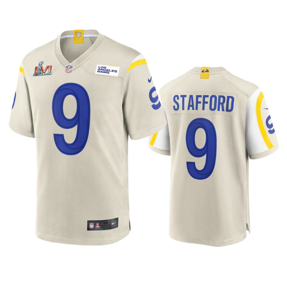 Los Angeles Rams #9 Matthew Stafford Men's Super Bowl LVI Patch Game Jersey - Bone