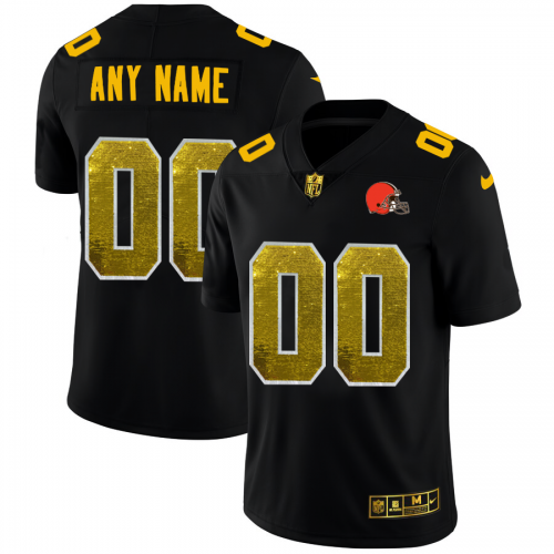 Cleveland Browns Custom Men's Black Golden Sequin Vapor Limited Jersey