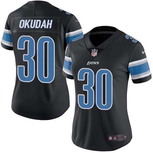 Detroit Lions #30 Jeff Okudah Black Women's Stitched Limited Rush Jersey Womens