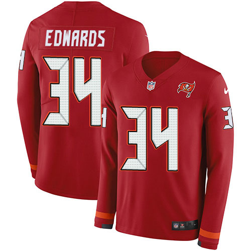 Tampa Bay Buccaneers #34 Mike Edwards Red Team Color Men's Stitched Limited Therma Long Sleeve Jersey Men's