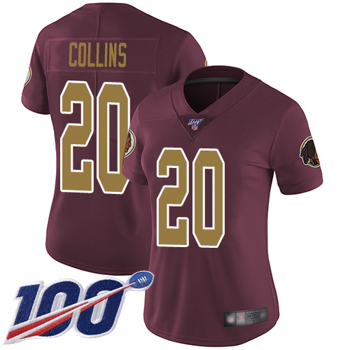 Washington Commanders #20 Landon Collins Burgundy Red Alternate Women's Stitched 100th Season Vapor Limited Jersey Womens