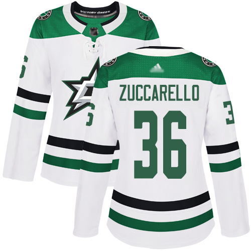 Adidas Dallas Stars #36 Mats Zuccarello White Road Authentic Women's Stitched Jersey Womens
