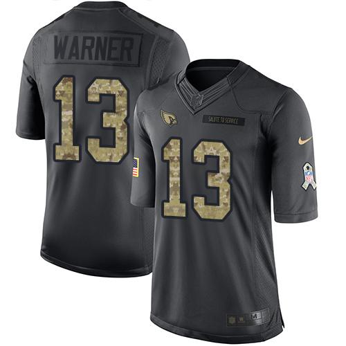 Arizona Cardinals #13 Kurt Warner Black Men's Stitched Limited 2016 Salute to Service Jersey Men's