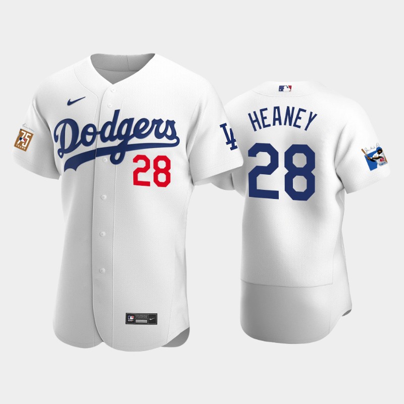 Los Angeles Dodgers #28 Andrew Heaney Men's Jackie Robinson 75th Anniversary Authentic Jersey - White