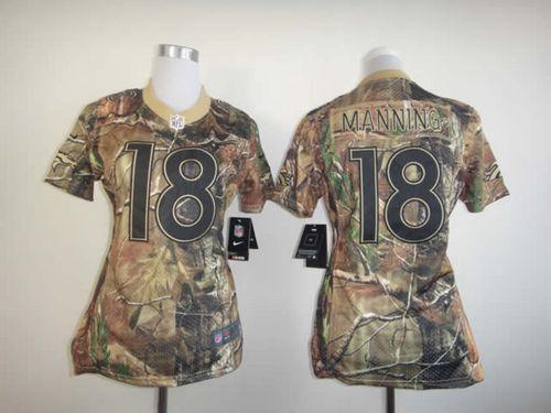 Broncos #18 Peyton Manning Camo Women's Stitched Realtree Elite Jersey